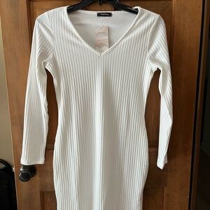 White Ribbed Body Con Dress